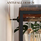 Meuble de bar à vin 3 niveaux avec casier à vin et espace de rangement, buffet avec porte-verres et porte grillagée, pour cuisine, salon et bar