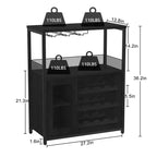Meuble de bar à vin 3 niveaux avec casier à vin et espace de rangement, buffet avec porte-verres et porte grillagée, pour cuisine, salon et bar