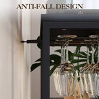 Meuble de bar à vin 3 niveaux avec casier à vin et espace de rangement, buffet avec porte-verres et porte grillagée, pour cuisine, salon et bar