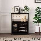 3-Tier Wine Bar Cabinet with Wine Rack and Storage Space, Buffet Cabinet with Glass Holder and Mesh Door, for Kitchen, Living Room and Bar