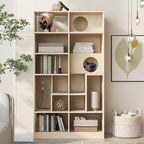 Okak Modern Bookshelf with Cat Litter Box, Display Case with Cat Climbing Shelf, 2 in 1 Bookcase for Living Room, Bedroom, Natural