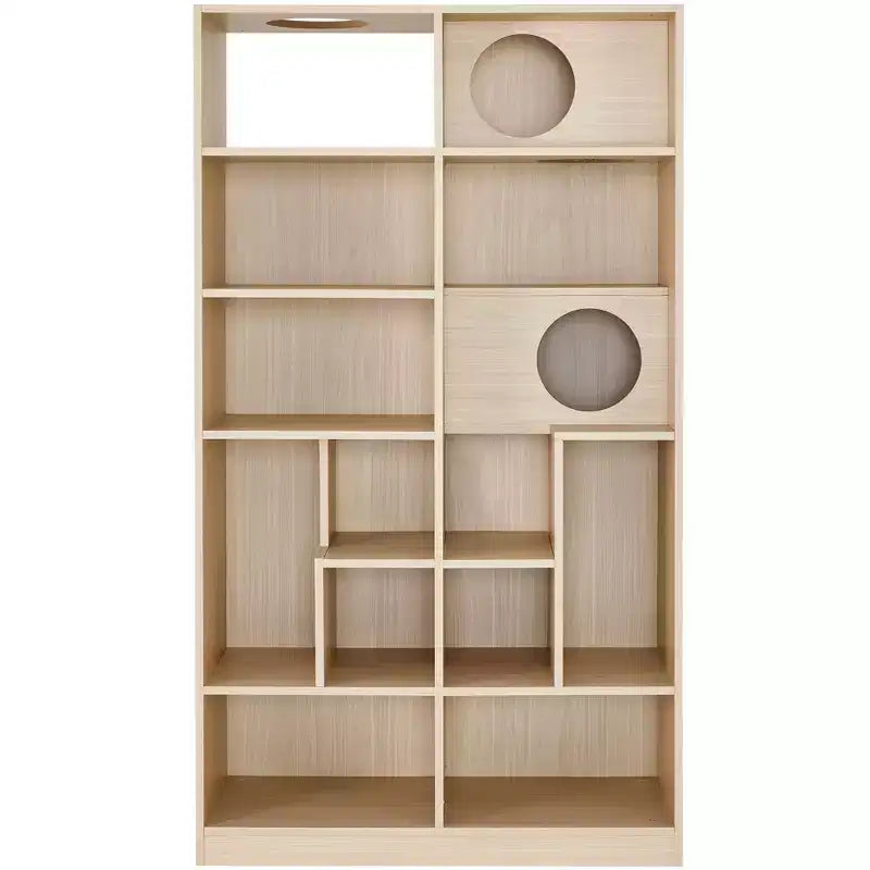 Étagère moderne avec litière pour chat, vitrine avec arbre à chat, bibliothèque 2-en-1 pour salon, chambre à coucher, naturel