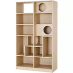 Étagère moderne avec litière pour chat, vitrine avec arbre à chat, bibliothèque 2-en-1 pour salon, chambre à coucher, naturel