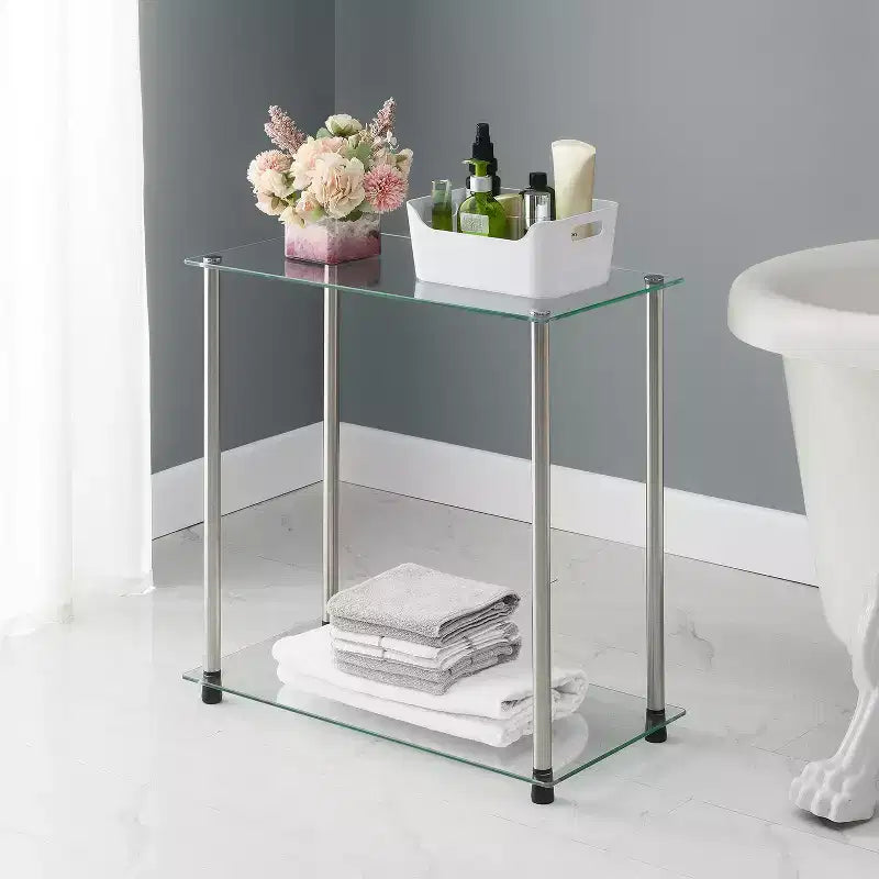 Guéridon rectangulaire en verre argenté de 24 po, 2 niveaux, 1 pièce