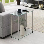 Guéridon rectangulaire en verre argenté de 24 po, 2 niveaux, 1 pièce