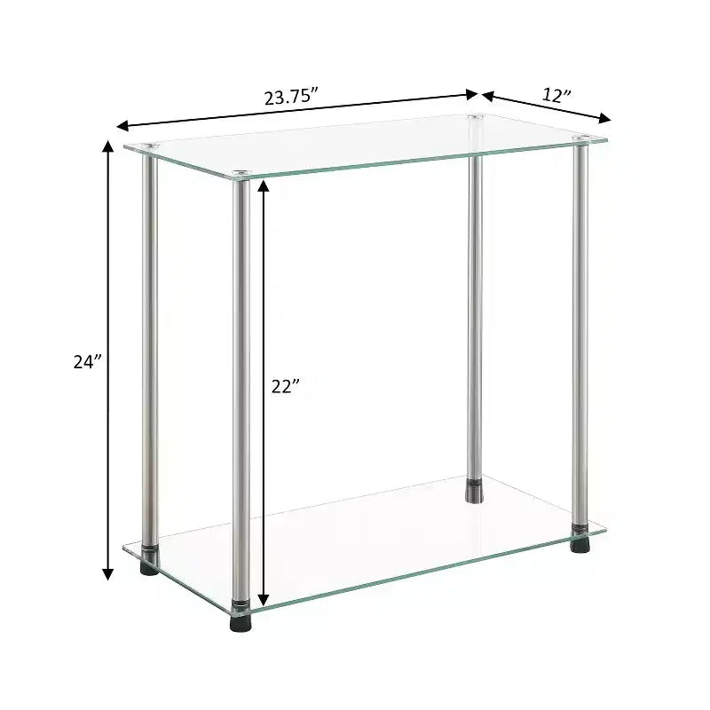 Guéridon rectangulaire en verre argenté de 24 po, 2 niveaux, 1 pièce