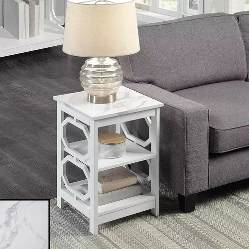Table d'appoint rectangulaire en bois blanc de 60,3 cm avec étagères, 1 pièce