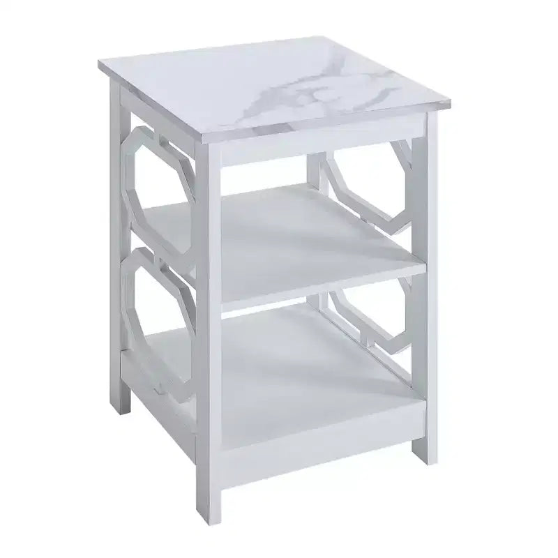 Table d'appoint rectangulaire en bois blanc de 60,3 cm avec étagères, 1 pièce