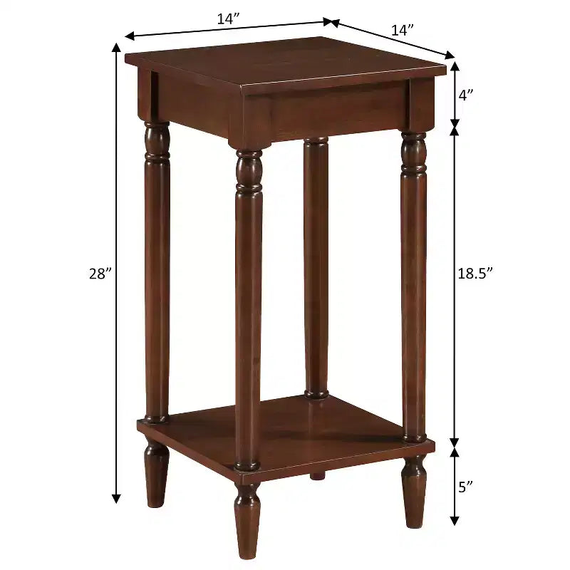 Table d'appoint rectangulaire en bois marron de 28 po avec étagère, 1 pièce