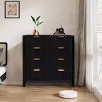 Commode, Commode 4 tiroirs, Commode en bois à panneaux cannelés Waveform, Commodes modernes avec tiroirs de rangement pour chambre, dressing, salon