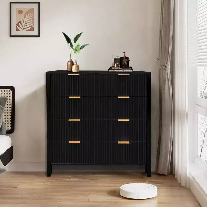 Commode, Commode 4 tiroirs, Commode en bois à panneaux cannelés Waveform, Commodes modernes avec tiroirs de rangement pour chambre, dressing, salon
