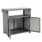 NAYSAYE Bar Serving Cart Outdoor Wicker Wine and Beverage Counter with Glass Top for Patio , Gray, 35.2*20.6*34.2