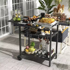 Desserte de bar îlot de cuisine extérieur avec plateau en acier inoxydable et rangement pour patio, noir, 48"x24.4"x33.1"