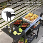 Desserte de bar îlot de cuisine extérieur avec plateau en acier inoxydable et rangement pour patio, noir, 48"x24.4"x33.1"