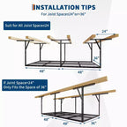 Supports de rangement suspendus pour garage, Supports en acier robustes à fixer au plafond, Hauteur réglable, Capacité de 272 kg, Noir