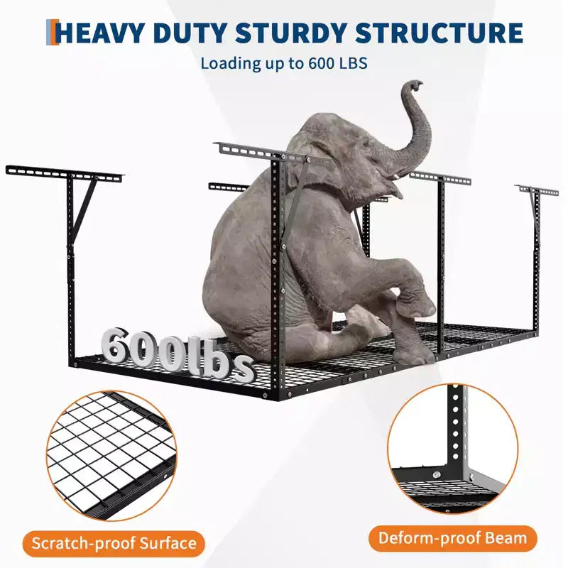 Supports de rangement suspendus pour garage, Supports en acier robustes à fixer au plafond, Hauteur réglable, Capacité de 272 kg, Noir