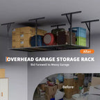 Supports de rangement suspendus pour garage, Supports en acier robustes à fixer au plafond, Hauteur réglable, Capacité de 272 kg, Noir