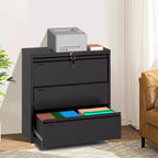 Acekool 3-Drawer Lateral File Cabinet with Lock, Metal Storage Organizer for Letter/Legal/A4 Files, Space-Saving Black Office Cabinet