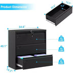 Meuble de classement latéral à 3 tiroirs avec serrure, organisateur de rangement en métal pour dossiers format lettre/légal/A4, armoire de bureau noire peu encombrante