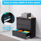 Meuble de classement latéral à 3 tiroirs avec serrure, organisateur de rangement en métal pour dossiers format lettre/légal/A4, armoire de bureau noire peu encombrante
