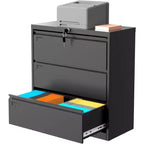 Meuble de classement latéral à 3 tiroirs avec serrure, organisateur de rangement en métal pour dossiers format lettre/légal/A4, armoire de bureau noire peu encombrante