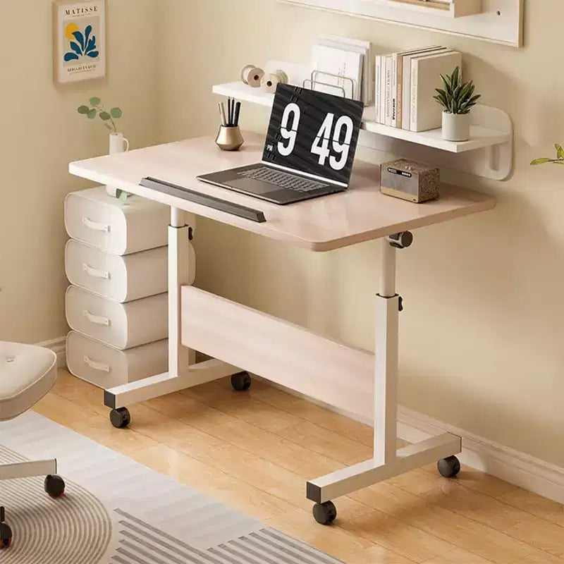 Bureau pliable mobile, bureau portable réglable en hauteur de 66 à 86 cm, poste de travail informatique roulant avec roulettes verrouillables pour bureau à domicile