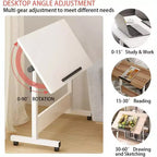 Bureau pliable mobile, bureau portable réglable en hauteur de 66 à 86 cm, poste de travail informatique roulant avec roulettes verrouillables pour bureau à domicile