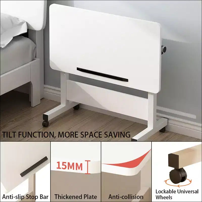 Bureau pliable mobile, bureau portable réglable en hauteur de 66 à 86 cm, poste de travail informatique roulant avec roulettes verrouillables pour bureau à domicile