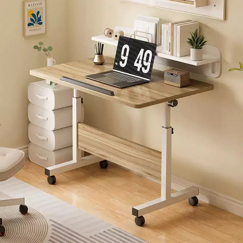 Bureau pliable mobile, bureau portable réglable en hauteur de 66 à 86 cm, poste de travail informatique roulant avec roulettes verrouillables pour bureau à domicile