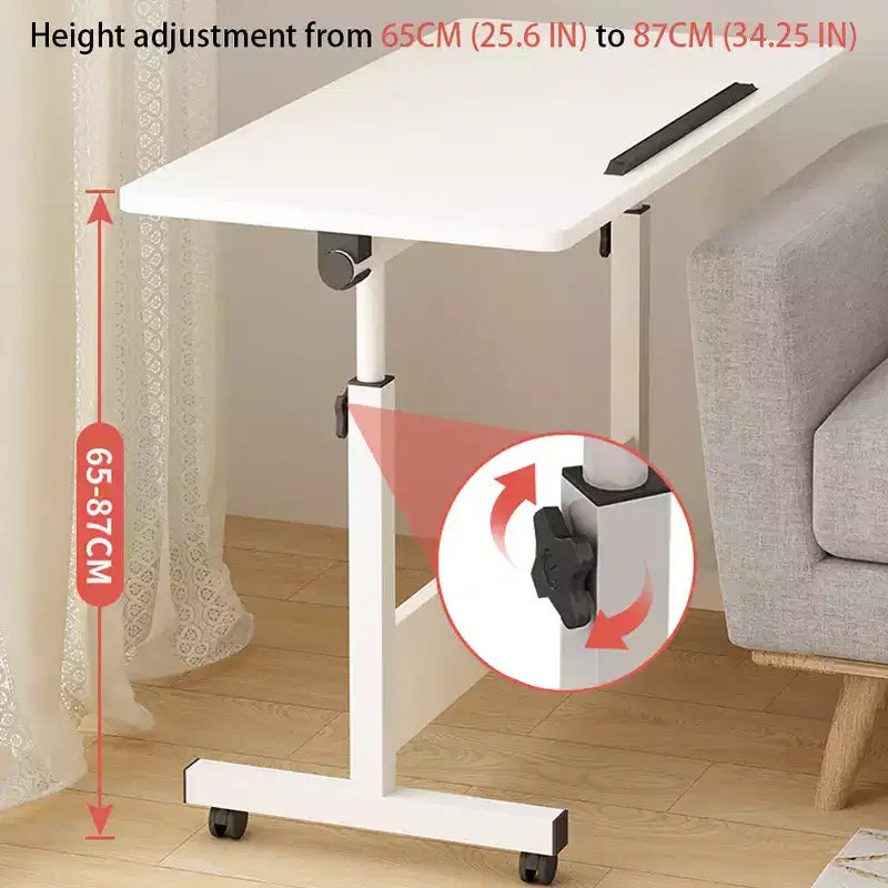 Bureau pliable mobile, bureau portable réglable en hauteur de 66 à 86 cm, poste de travail informatique roulant avec roulettes verrouillables pour bureau à domicile