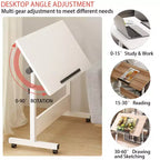 Bureau pliable mobile, bureau portable réglable en hauteur de 66 à 86 cm, poste de travail informatique roulant avec roulettes verrouillables pour bureau à domicile