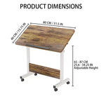 Bureau pliable mobile, bureau portable réglable en hauteur de 66 à 86 cm, poste de travail informatique roulant avec roulettes verrouillables pour bureau à domicile