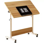 Mobile Folding Desk Portable Standing Desk with Height Adjustable 26-34, Rolling Computer Workstations with Lockable Wheels for Home Office