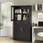 Acekool 71 Storage Cabinet with Glass Doors, Adjustable Shelves and Lockable Drawers, Vertical Metal Organizer for Home Office, Garage, Utility Room