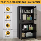 Armoire de rangement verticale de 180 cm avec portes vitrées, étagères réglables et tiroirs verrouillables, organiseur métallique pour le bureau, le garage, la buanderie