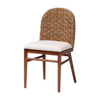 Chaise de salle à manger en bois d'acacia et jonc de mer, blanc/noyer brun : style bohème, rembourrage en mousse