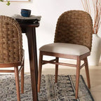 Chaise de salle à manger en bois d'acacia et jonc de mer, blanc/noyer brun : style bohème, rembourrage en mousse