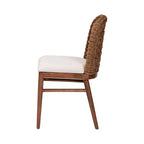 Chaise de salle à manger en bois d'acacia et jonc de mer, blanc/noyer brun : style bohème, rembourrage en mousse