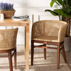 Chaise de salle à manger : Structure en acacia, Rotin tressé, Design bohème, Montage requis