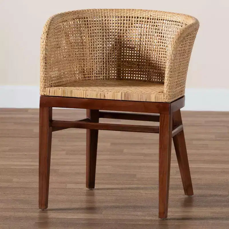 Chaise de salle à manger Papua : Structure en acacia, Rotin tressé, Design bohème, Assemblage requis