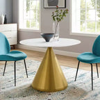 Table à manger ronde en bois 40", piédestal doré, plateau en MDF blanc