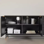 Bahut Frêne Chêne/Doré : Meuble d'Appoint Moderne avec Rangement, Meuble d'Entrée, Desserte de Buffet