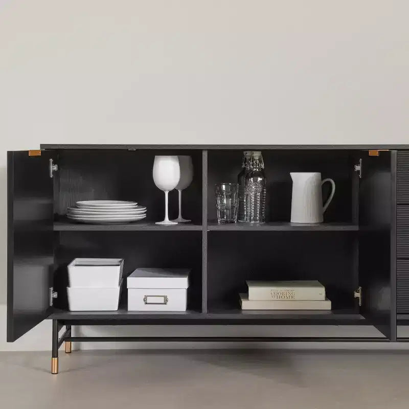 Arlo Sideboard Frêne Chêne/Doré : Bahut moderne avec rangement, meuble d'entrée, buffet de service