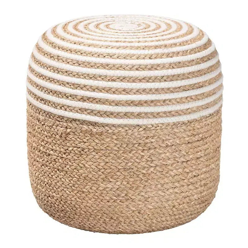 Pouf Nequiel Seagrass et corde tressée, blanc/marron naturel : Revêtement en coton, aucun assemblage requis