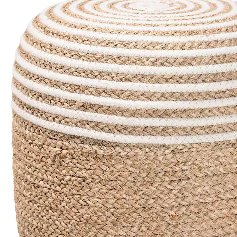 Pouf Nequiel Seagrass et corde tressée, blanc/marron naturel : Revêtement en coton, aucun assemblage requis