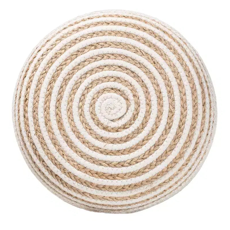 Pouf Nequiel Seagrass et corde tressée, blanc/marron naturel : Revêtement en coton, aucun assemblage requis