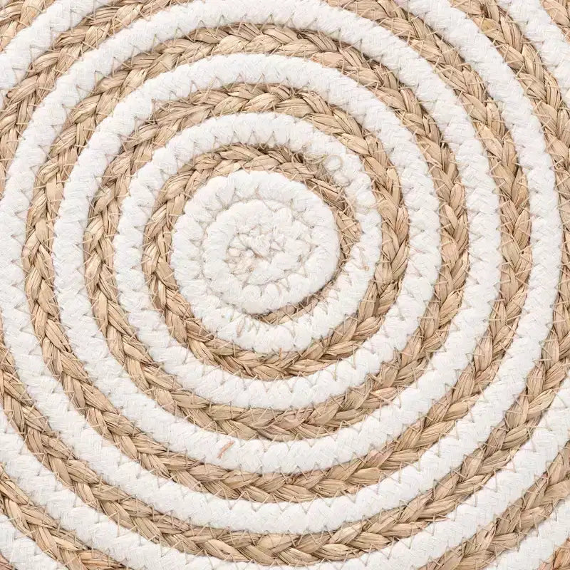 Pouf Nequiel Seagrass et corde tressée, blanc/marron naturel : Revêtement en coton, aucun assemblage requis