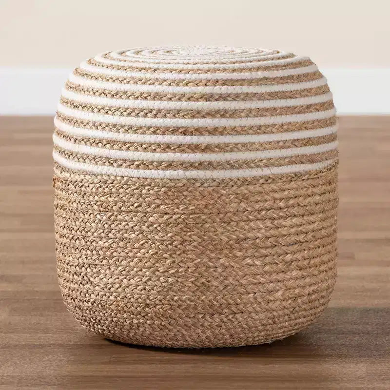 Pouf Nequiel Seagrass et corde tressée, blanc/marron naturel : Revêtement en coton, aucun assemblage requis