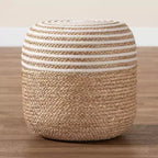 Pouffe de rangement en jonc de mer et corde tressée, blanc/marron naturel : Revêtement en coton, Aucun assemblage requis