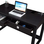 Bureau 2 tiroirs avec station de charge, espresso/noir : poste de travail pour bureau à domicile, fabrication en MDF